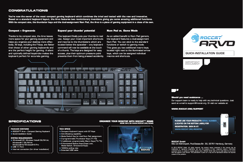 Imagen de la primera página del manual del dispositivo Arvo