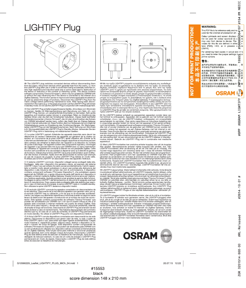 Imagen de la primera página del manual del dispositivo LIGHTIFY Plug