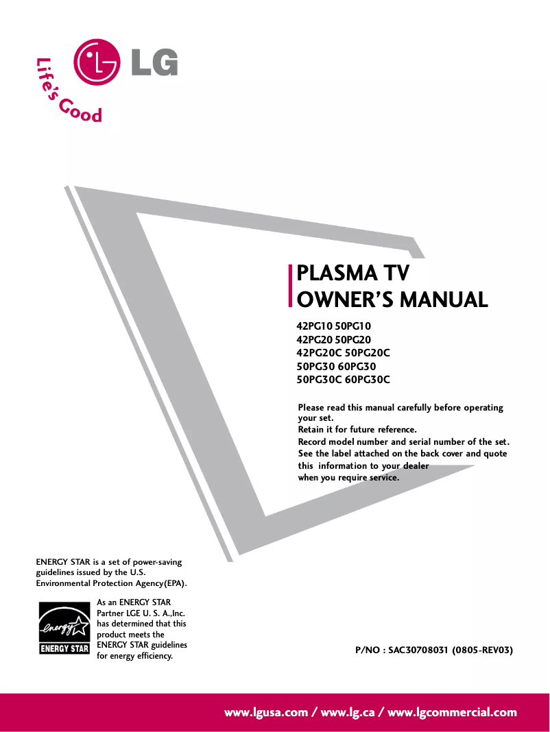 Imagen de la primera página del manual del dispositivo 50PG20C