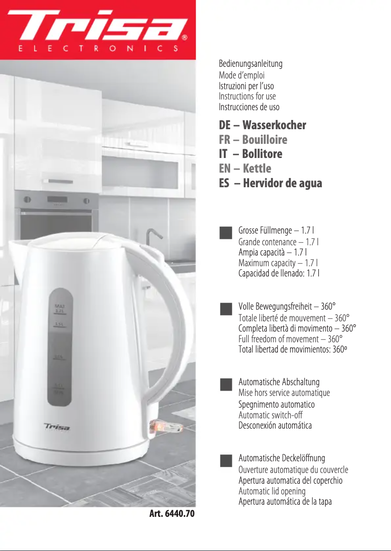 Imagen de la primera página del manual del dispositivo Flash Boil 6440.70