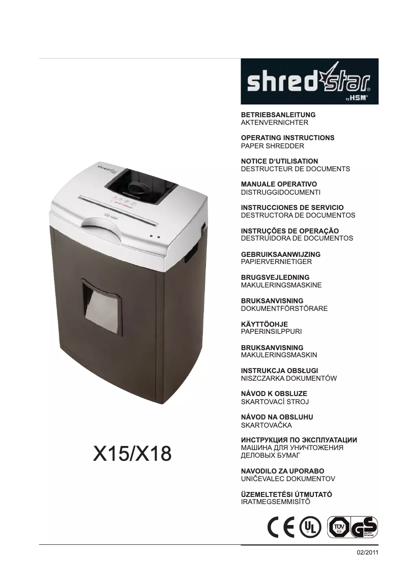 Imagen de la primera página del manual del dispositivo Shredstar X15