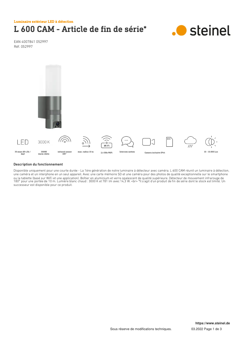 Imagen de la primera página del manual del dispositivo L 600 CAM