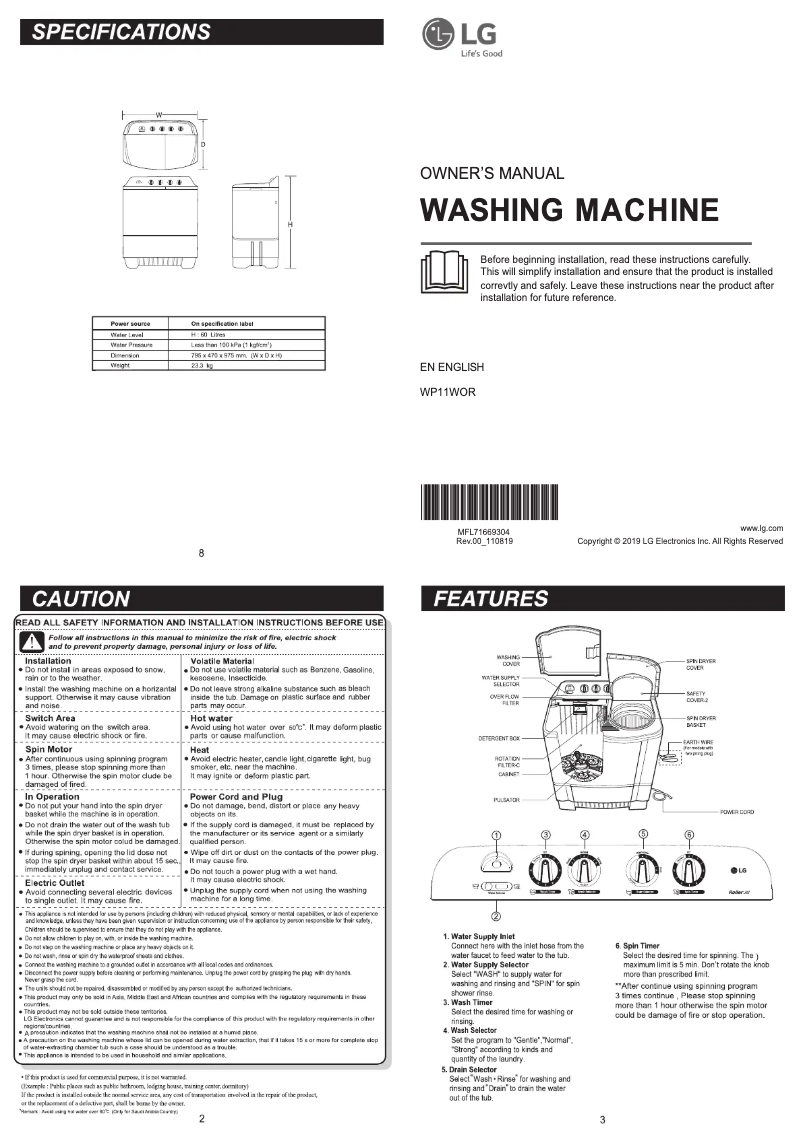 Página 1 del manual Manual de usuario LG WP8GOR