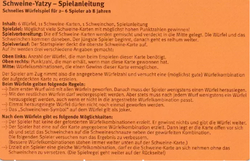 Imagen de la primera página del manual del dispositivo Piggy Yahtzee