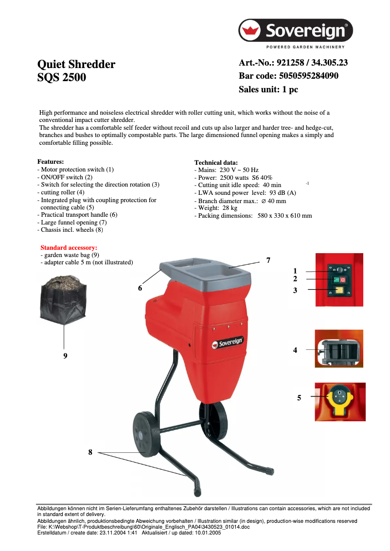 Imagen de la primera página del manual del dispositivo SQS 2500