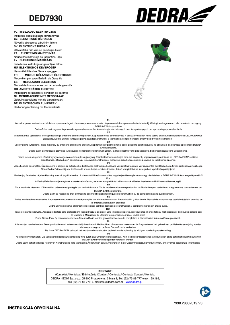 Imagen de la primera página del manual del dispositivo DED7930