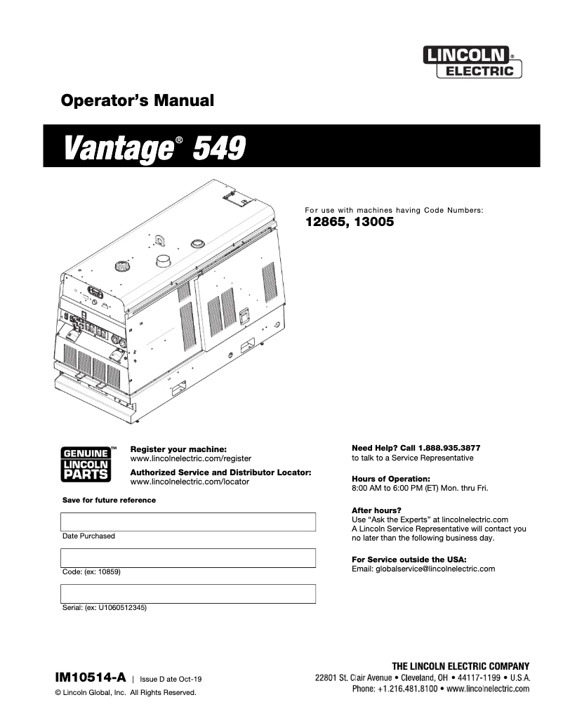 Página nº 1 - Manual de usuario Lincoln Electric Vantage 549