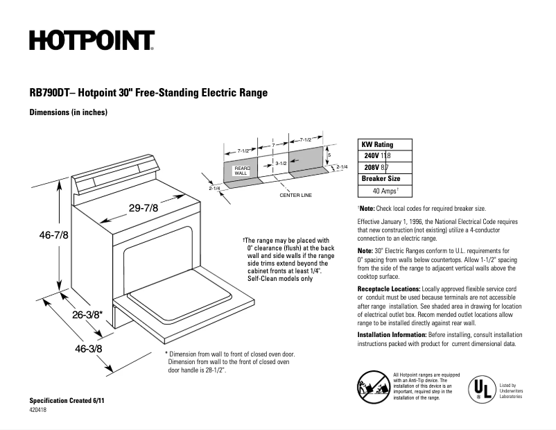 Imagen de la primera página del manual del dispositivo RB790DTBB