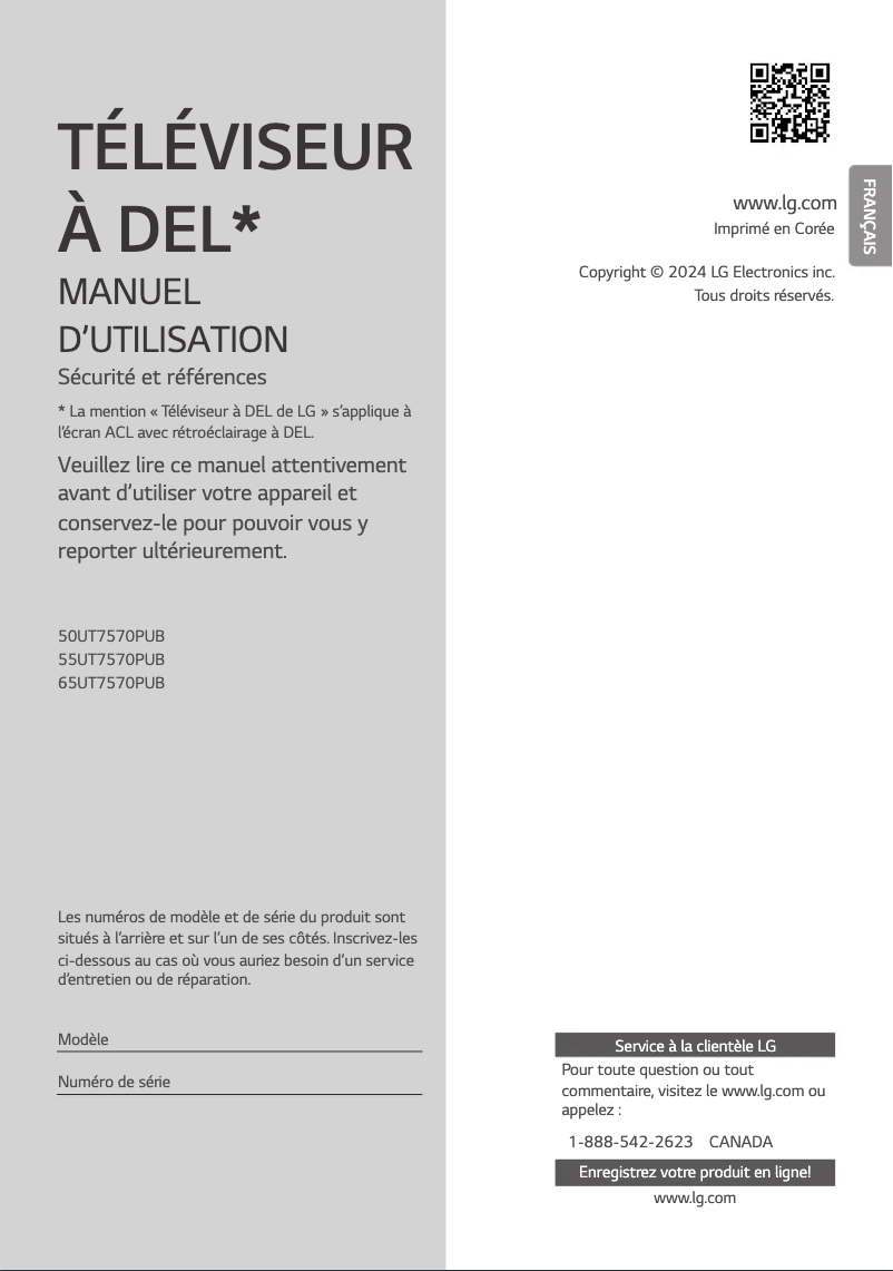 Imagen de la primera página del manual del dispositivo 55UT7570PUB