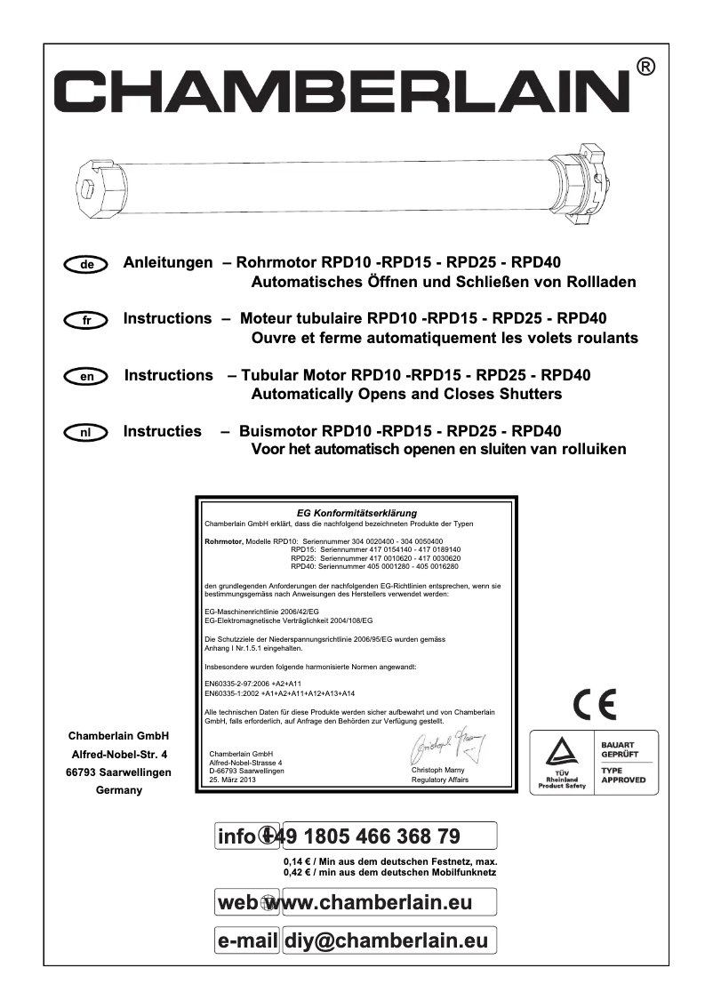 Página nº 1 - Manual de usuario Chamberlain RPD40