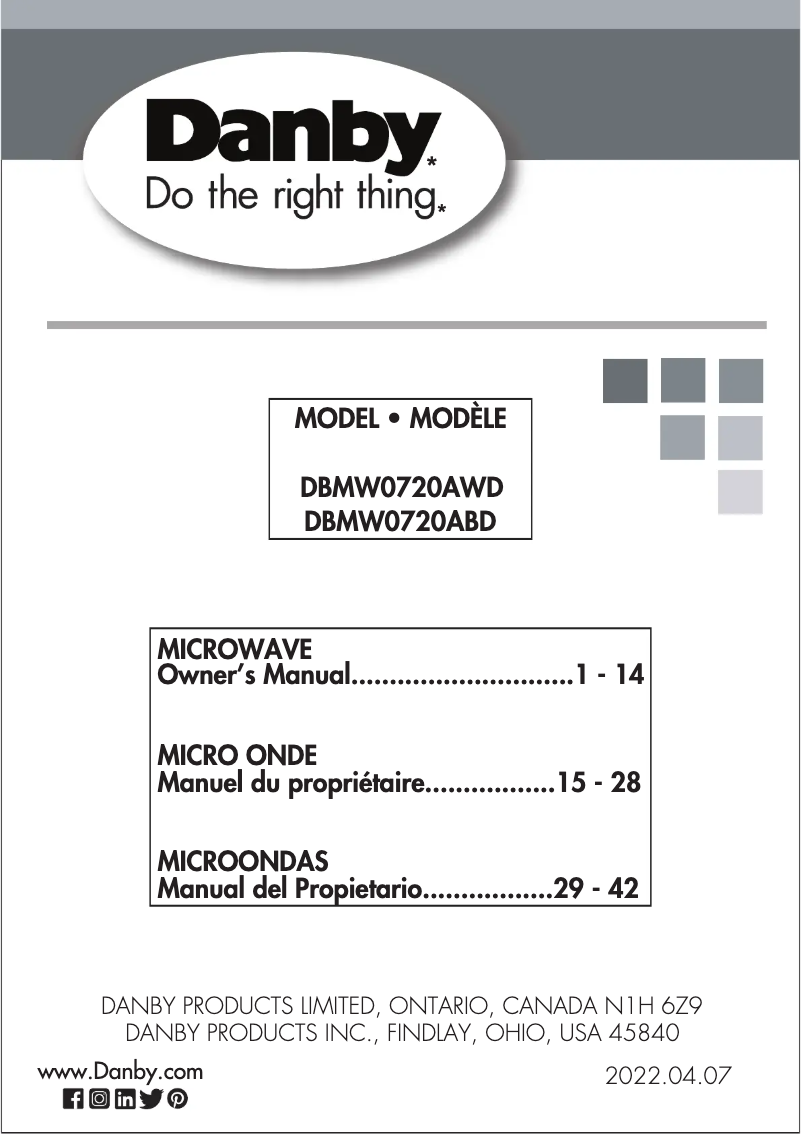 Imagen de la primera página del manual del dispositivo DBMW0720AWD