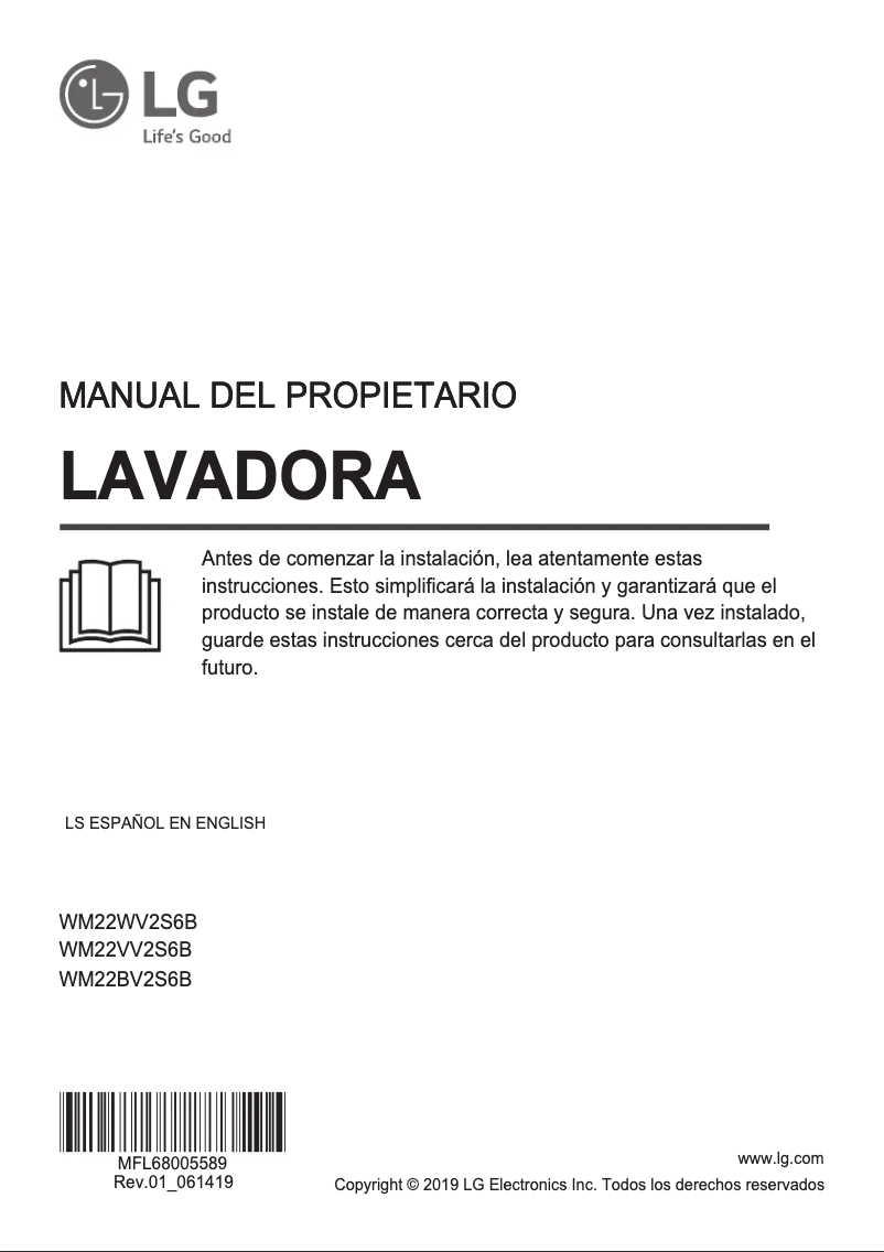 Página 1 del manual Manual de usuario LG WM22WV2S6B