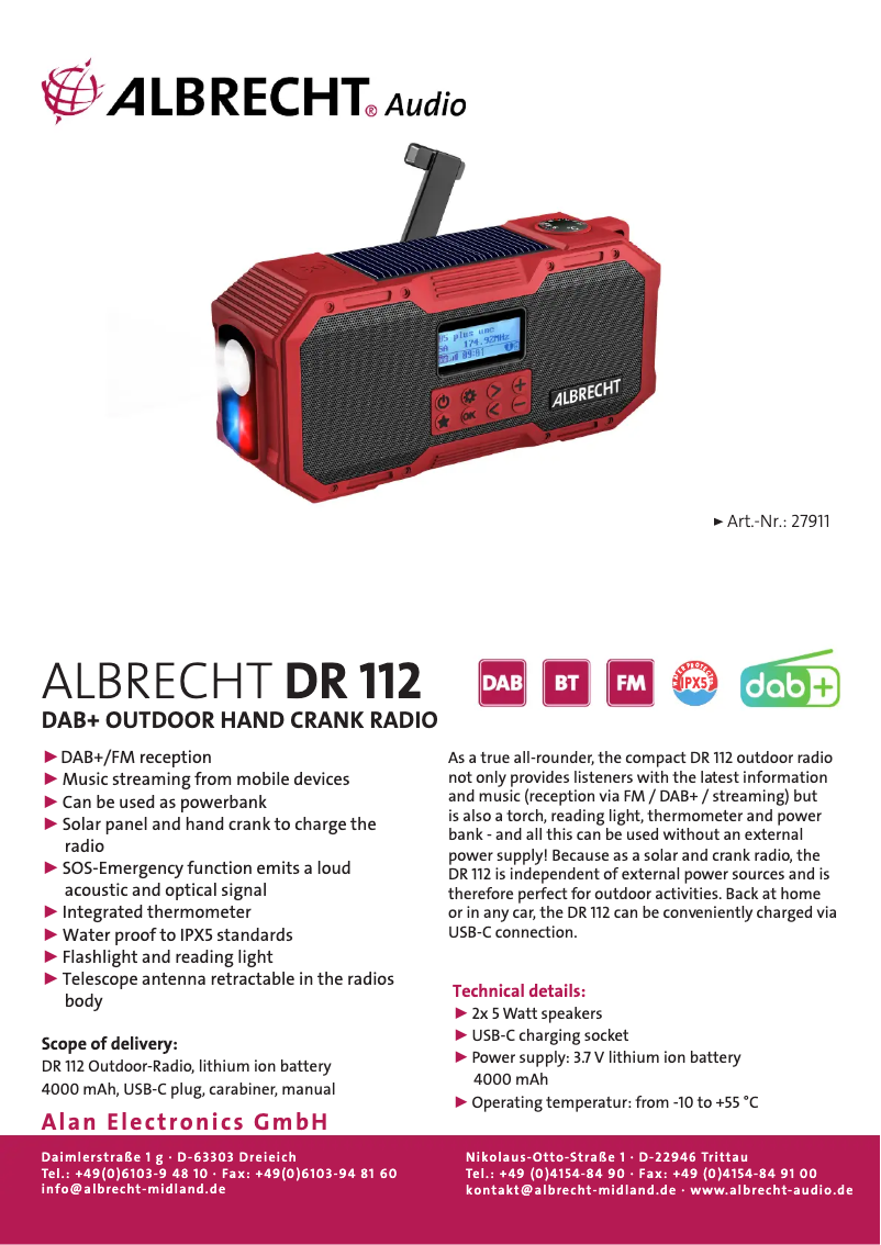 Imagen de la primera página del manual del dispositivo DR 112