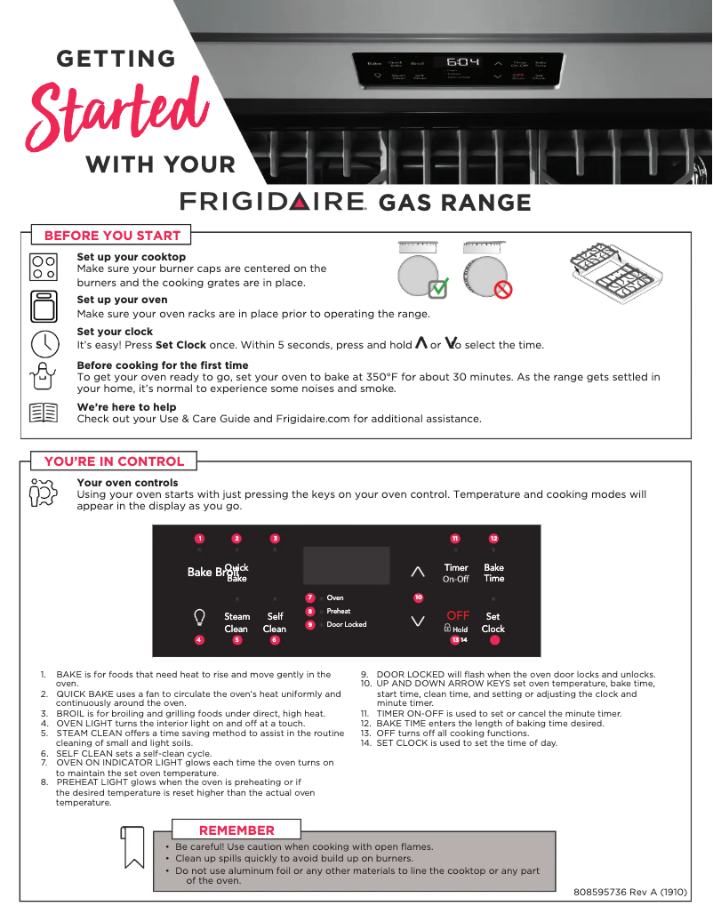 Página 1 del manual Guía de inicio rápido Frigidaire GCRG3038AD