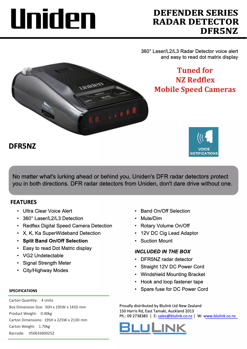 Página 1 del manual Folleto Uniden DFR5NZ