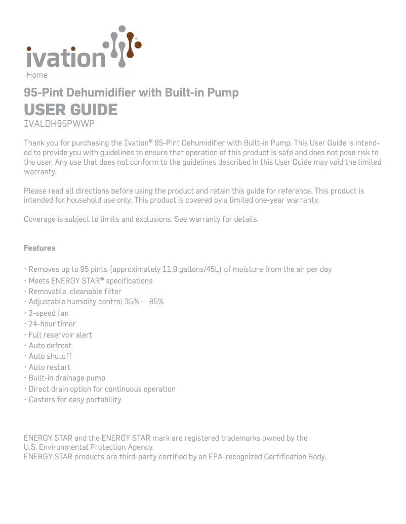 Imagen de la primera página del manual del dispositivo IVALDH95PWWP