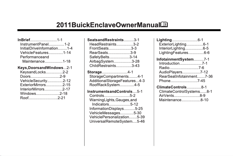 Página 1 del manual Manual de usuario Buick Enclave (2011)
