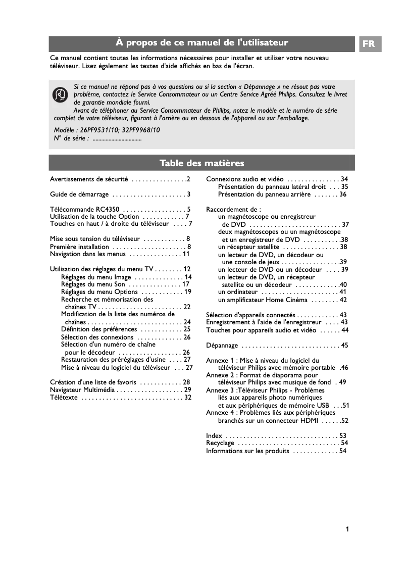 Imagen de la primera página del manual del dispositivo Cineos 26PF9531