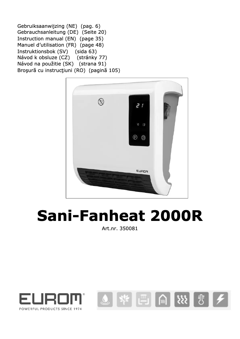 Página nº 1 - Manual de usuario Eurom Sani-Fanheat 2000R