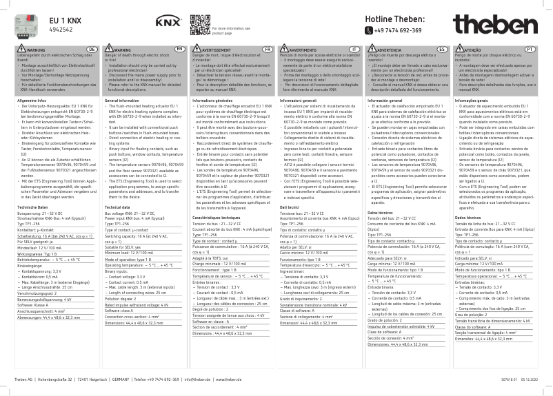 Imagen de la primera página del manual del dispositivo EU 1 KNX
