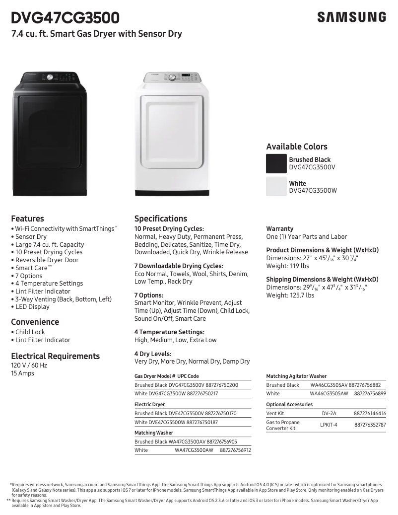 Página 1 del manual Ficha técnica Samsung DVG47CG3500V