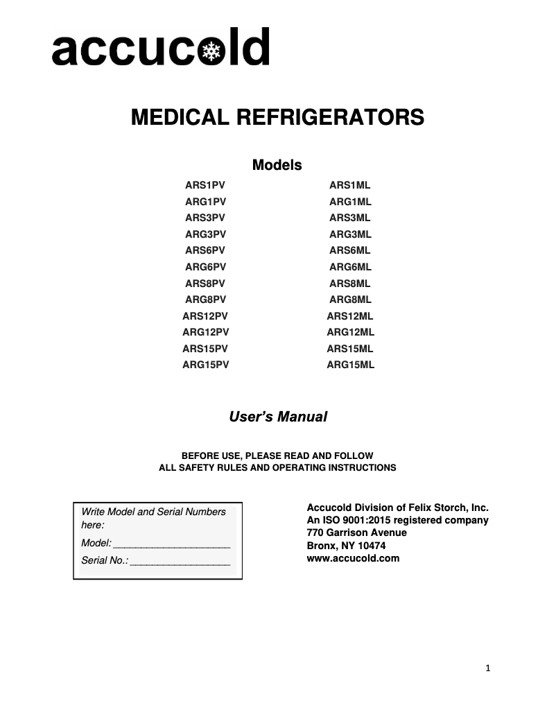 Imagen de la primera página del manual del dispositivo ARS8PV