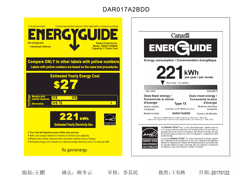 Página 1 del manual Etiqueta energética Danby DAR017A2