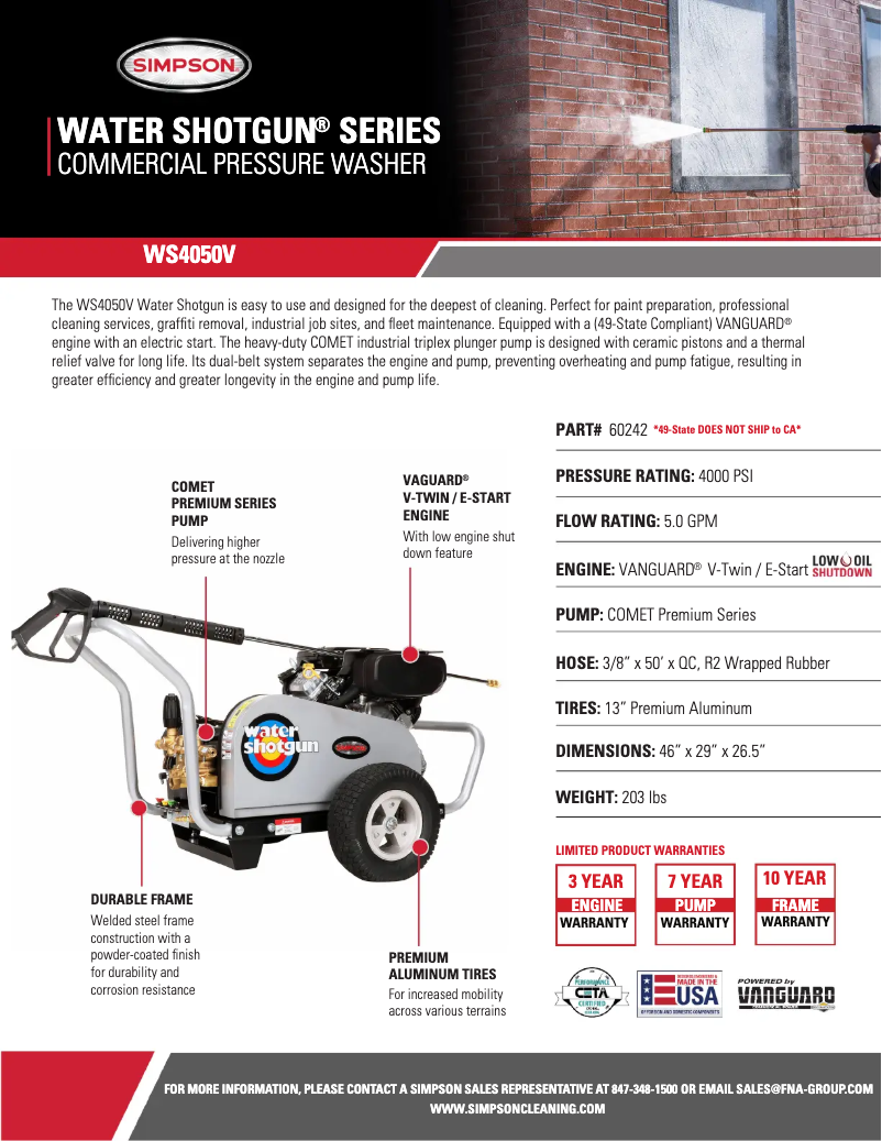 Página 1 del manual Ficha técnica Simpson WS4050V-S