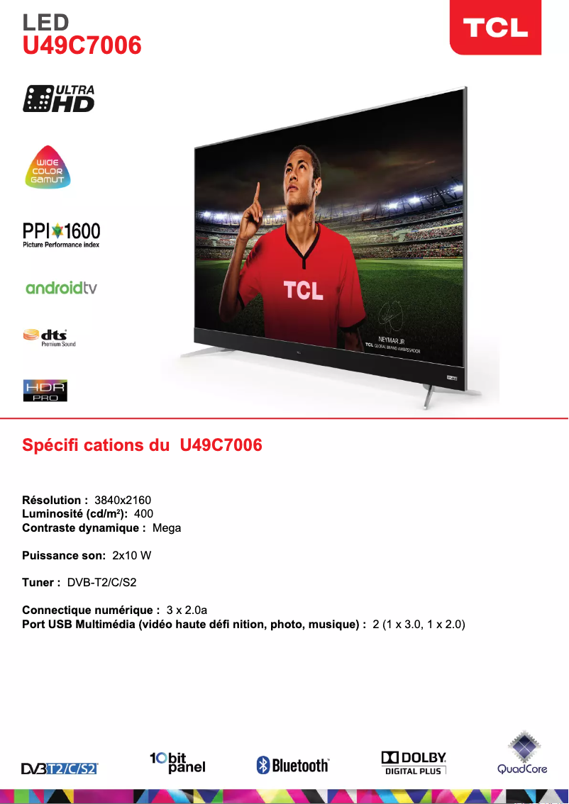 Página 1 del manual Ficha técnica TCL U49C7006