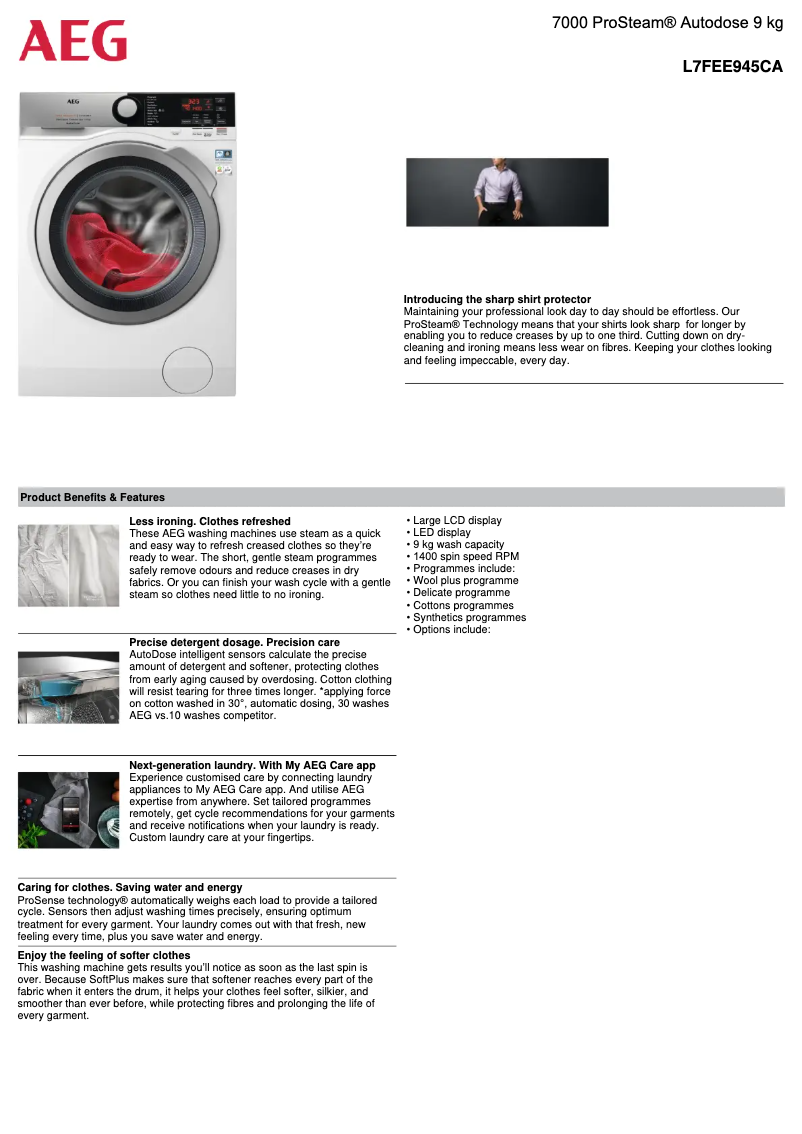 Página 1 del manual Ficha técnica AEG L7FEE945CA