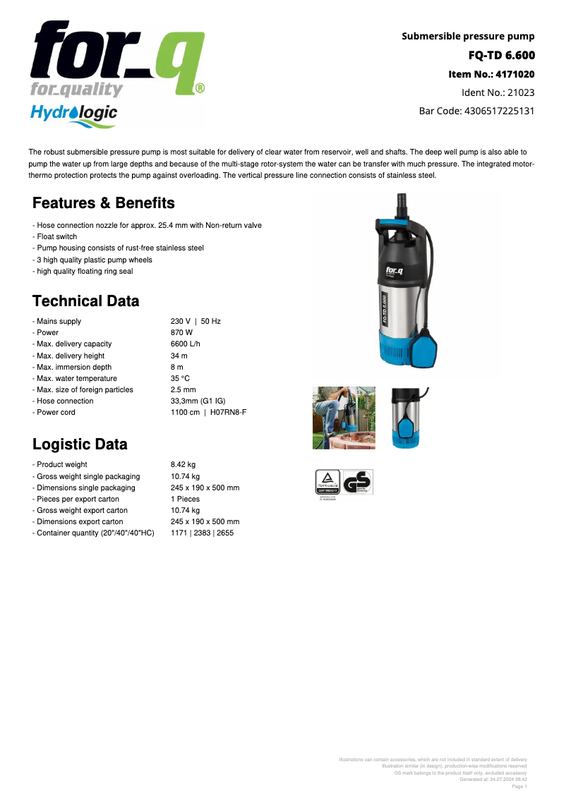 Imagen de la primera página del manual del dispositivo FQ-TD 6.600