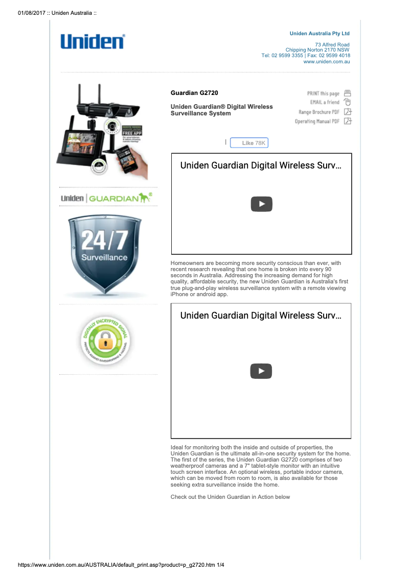 Imagen de la primera página del manual del dispositivo Guardian G2720
