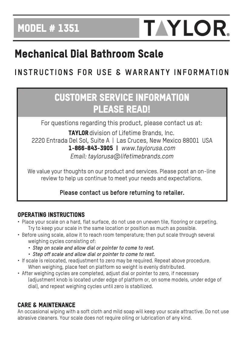 Imagen de la primera página del manual del dispositivo 1351