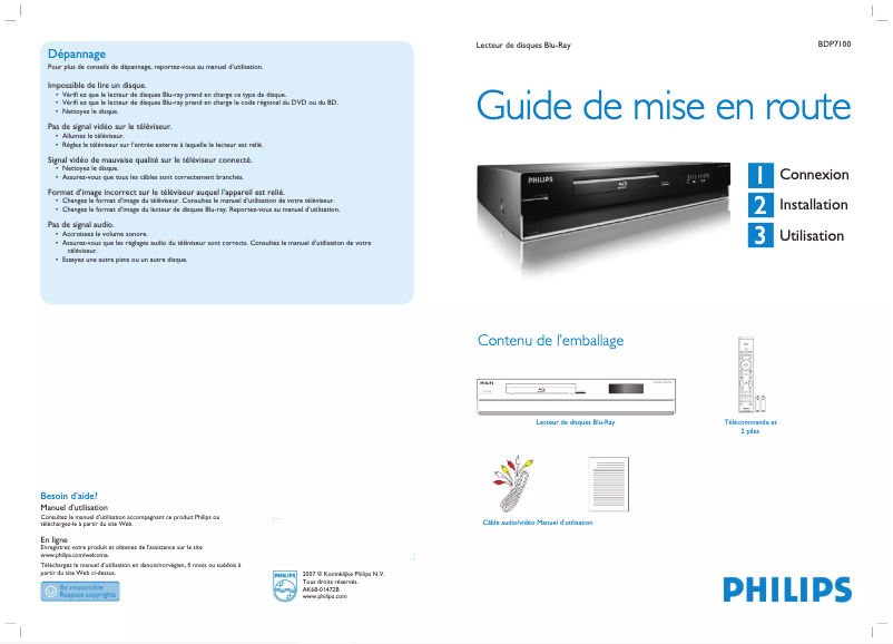 Página 1 del manual Guía de inicio rápido Philips BDP7100