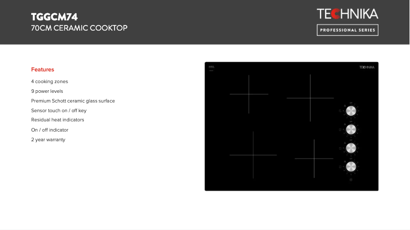 Página 1 del manual Ficha técnica Technika TGGCM74