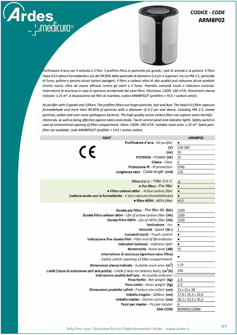 Página 1 del manual Ficha técnica Ardes ARM8P02