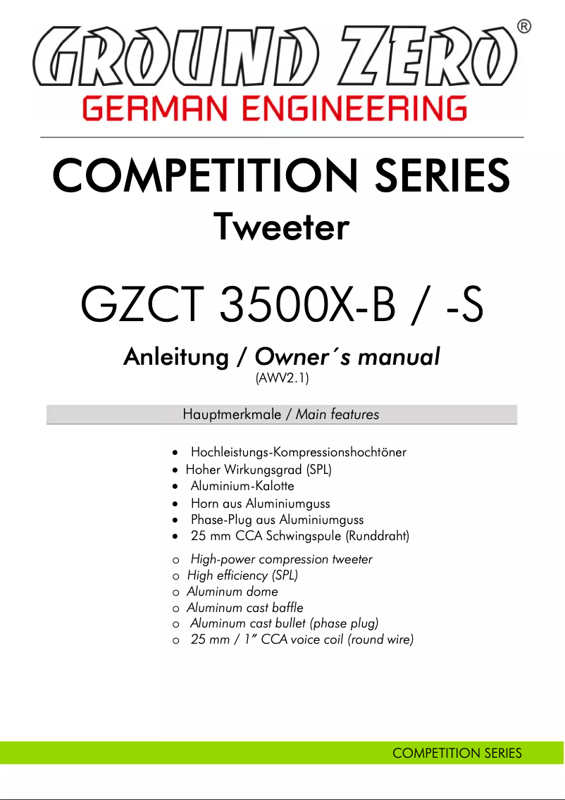 Imagen de la primera página del manual del dispositivo GZCT 3500X-B