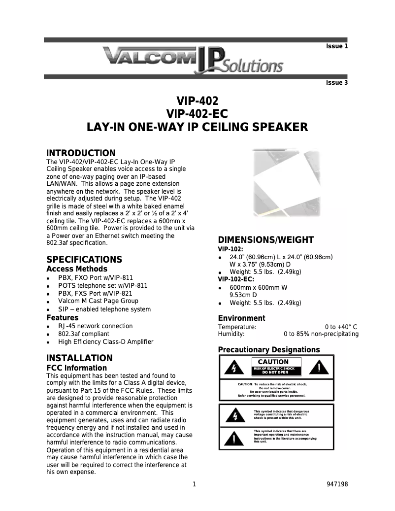 Imagen de la primera página del manual del dispositivo VIP-402