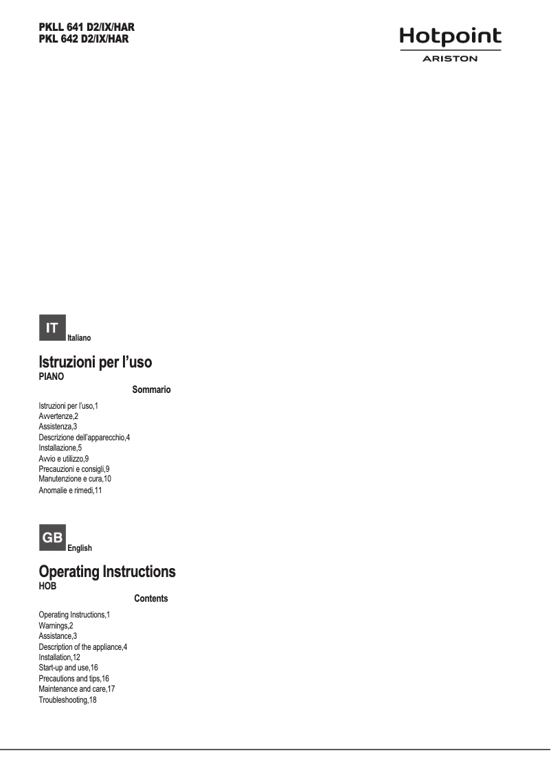 Página 1 del manual Manual de usuario Hotpoint Ariston PKLL 641 D2/IX/HAR