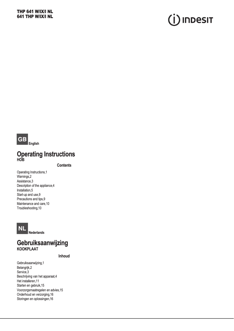 Imagen de la primera página del manual del dispositivo THP 641 W/IX/I NL