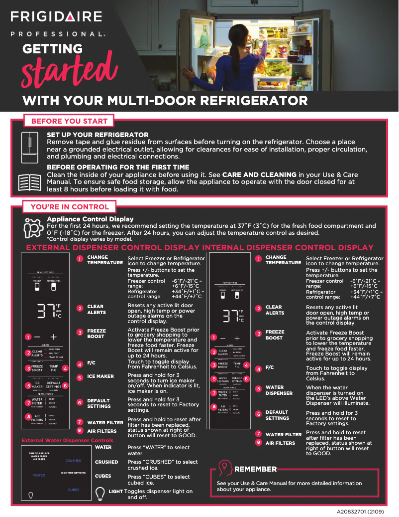 Página 1 del manual Guía de inicio rápido Frigidaire PRFS2883AF