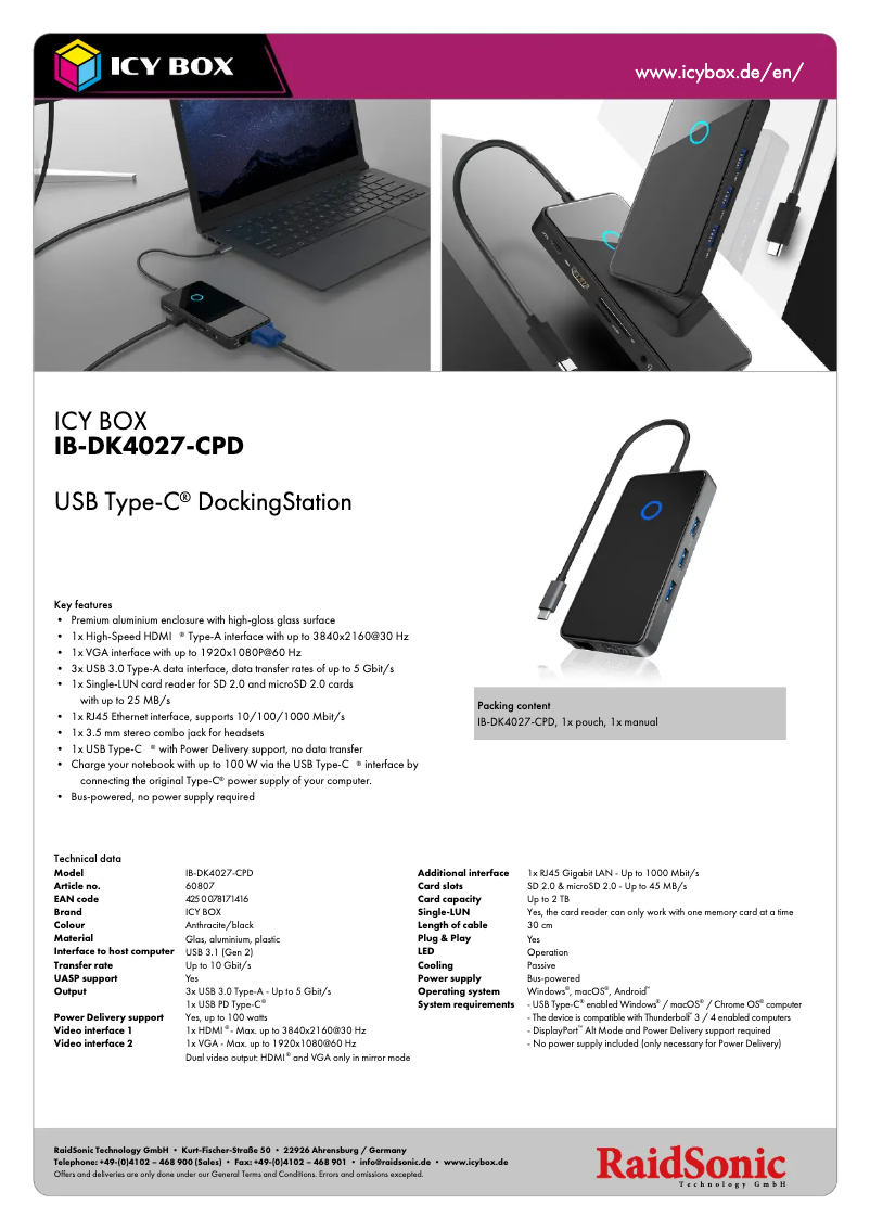 Página 1 del manual Ficha técnica Icy Box IB-DK4027-CPD