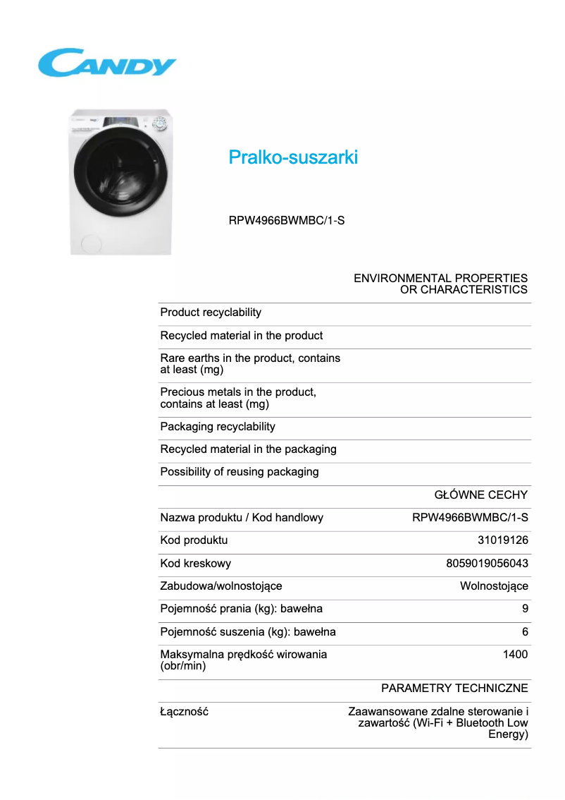 Imagen de la primera página del manual del dispositivo RPW4966BWMBC/1-S