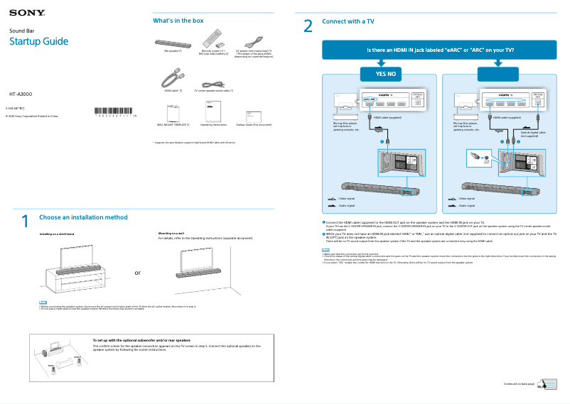 Imagen de la primera página del manual del dispositivo HT-A3000