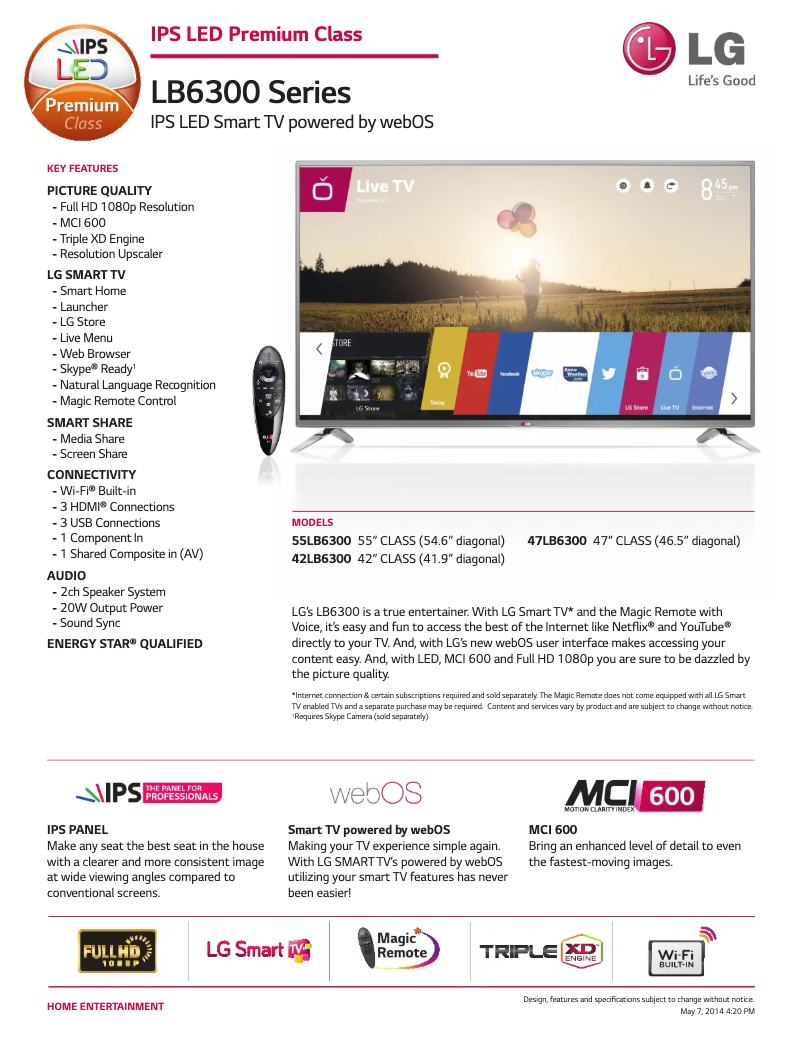 Imagen de la primera página del manual del dispositivo 55LB6300