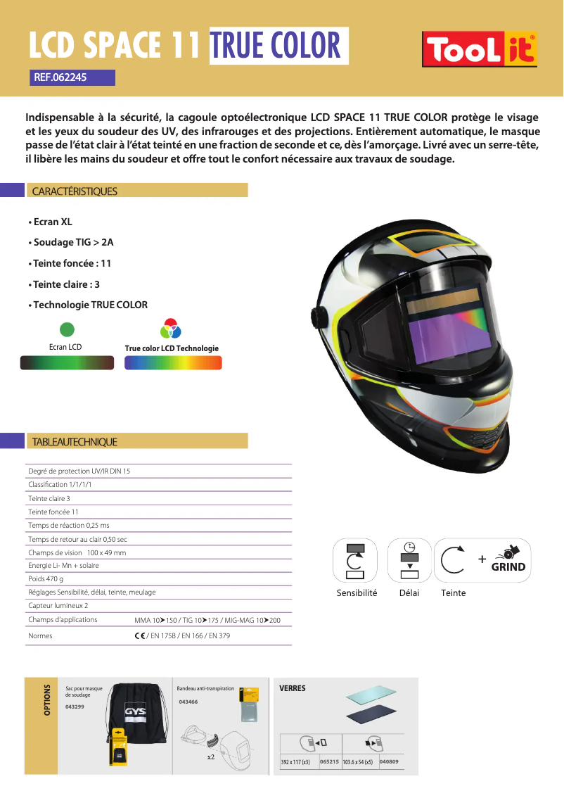 Página 1 del manual Ficha técnica GYS LCD Space 11