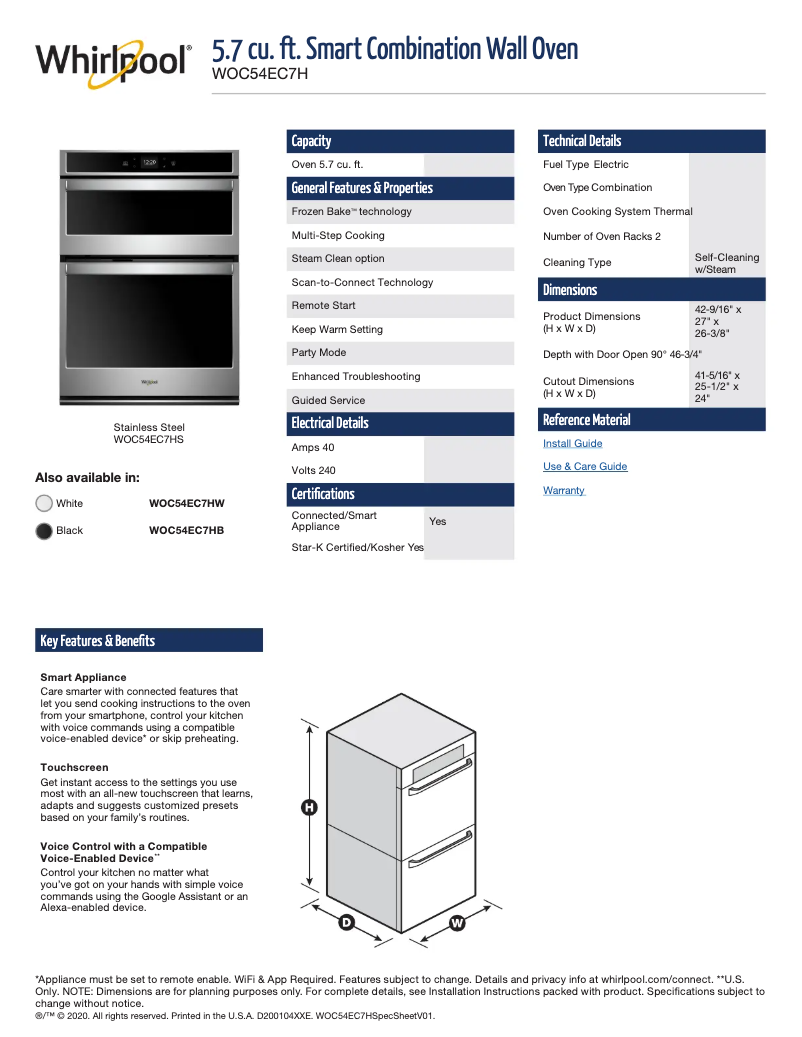 Página 1 del manual Ficha técnica Whirlpool WOC54EC7HB