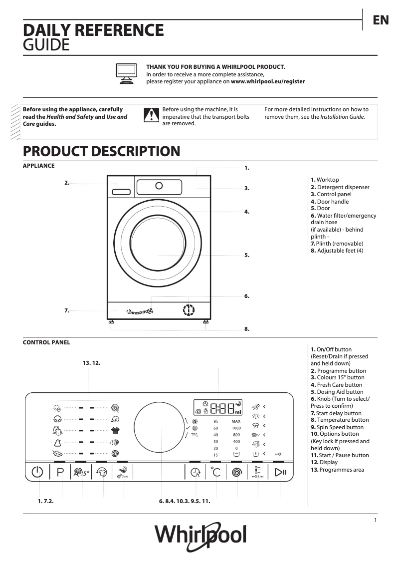 Página 1 del manual Manual de usuario Whirlpool FSCR 80211