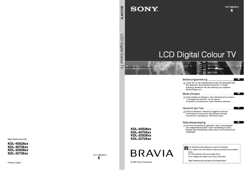 Página 1 del manual Manual de usuario Sony Bravia KDL-40T2600