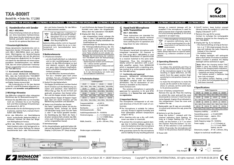 Página 1 del manual Manual de usuario Monacor TXA-800HT